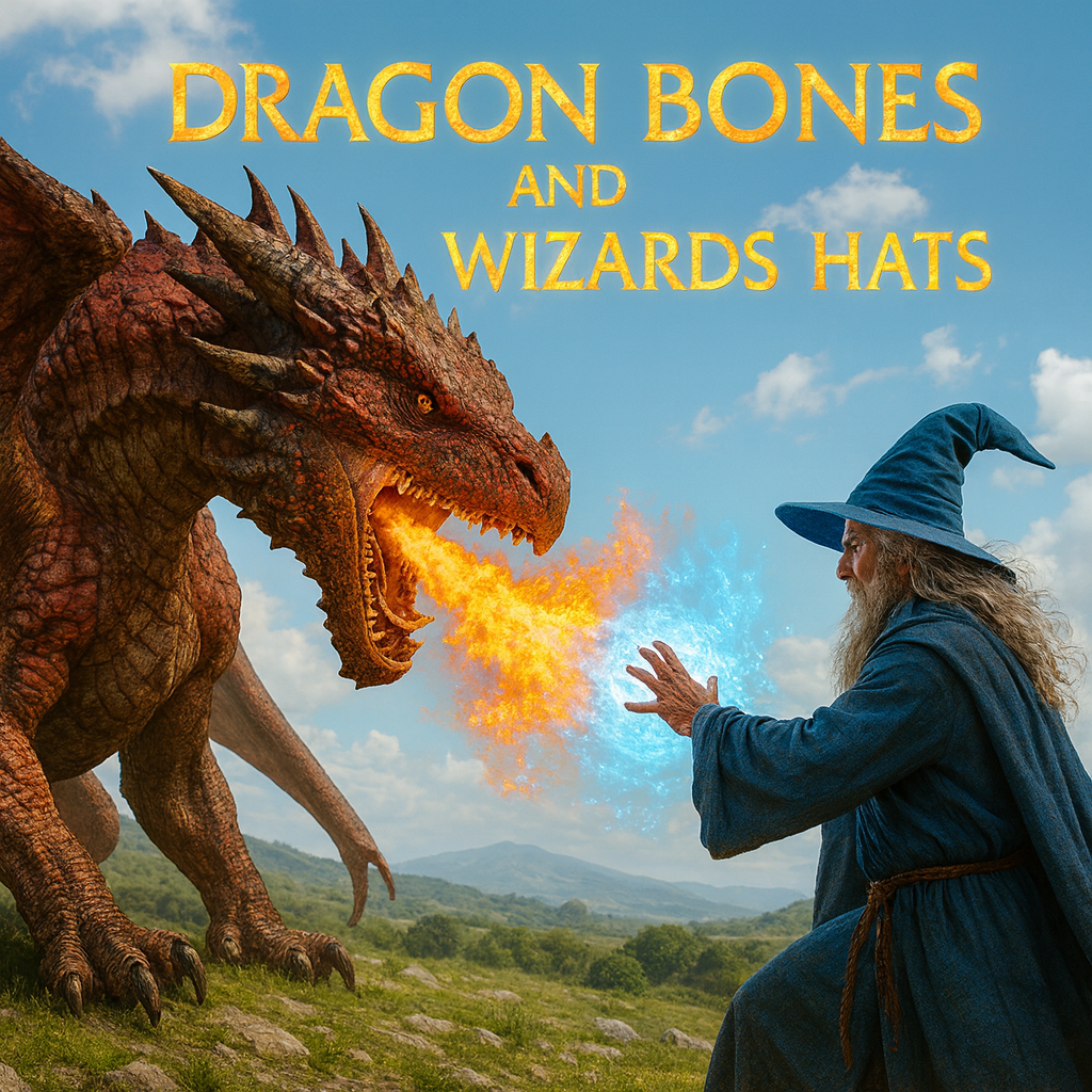 Wizard and dragon locked in battle